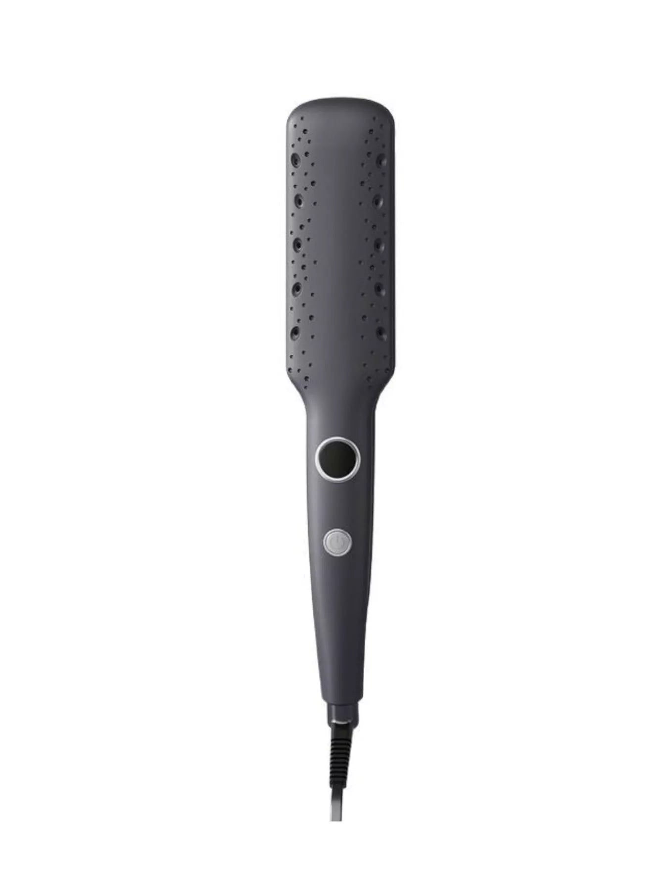 Dark gray Trendsi fast heating hair straightener with European plug, sleek design and ceramic plates for smooth styling.