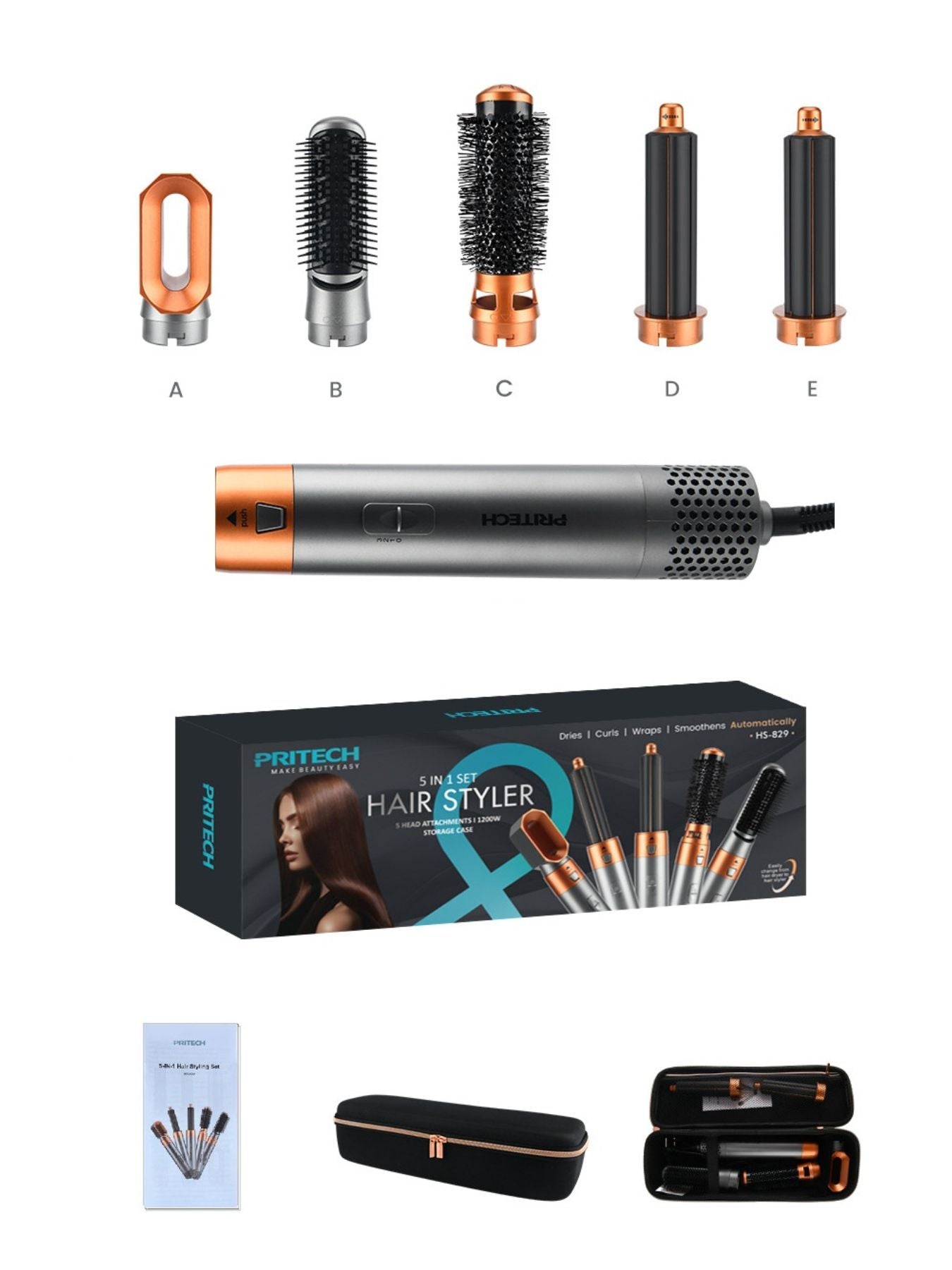 Dark gray Trendsi fast heating hot air brush with European plug for quick styling and smooth, shiny hair.