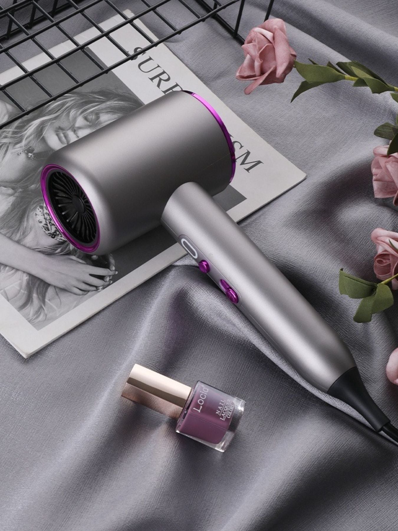 Dark gray high-speed hair dryer with temperature control from Trendsi, featuring European plug and ergonomic design.