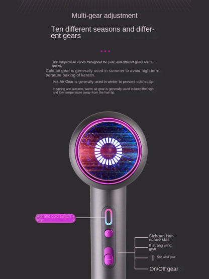 Dark gray high-speed hair dryer with European plug and temperature control by Trendsi, showcasing its sleek design and functional features.