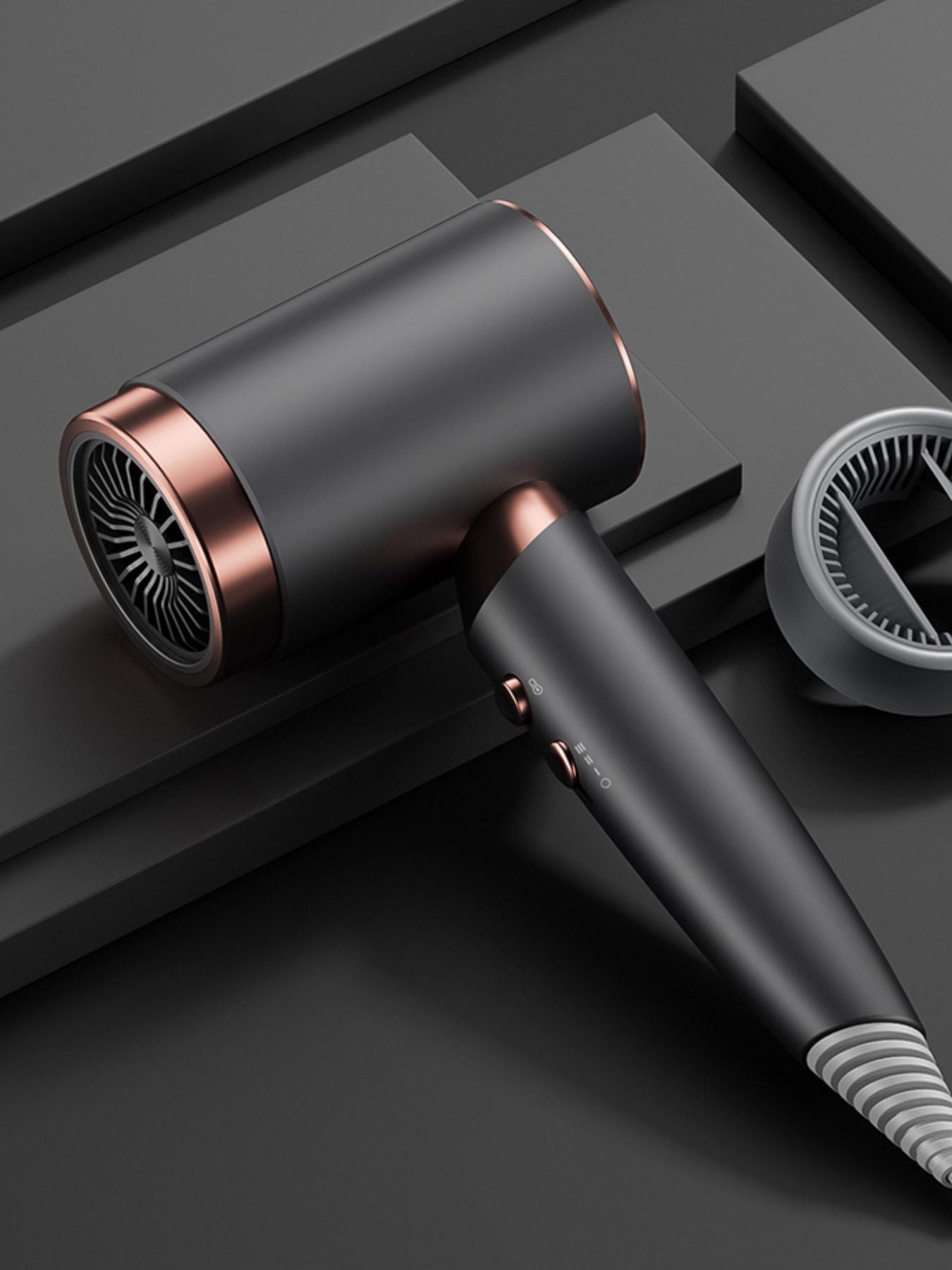 Dark gray Trendsi negative ion household hair dryer with European plug, featuring a sleek design and ergonomic handle.