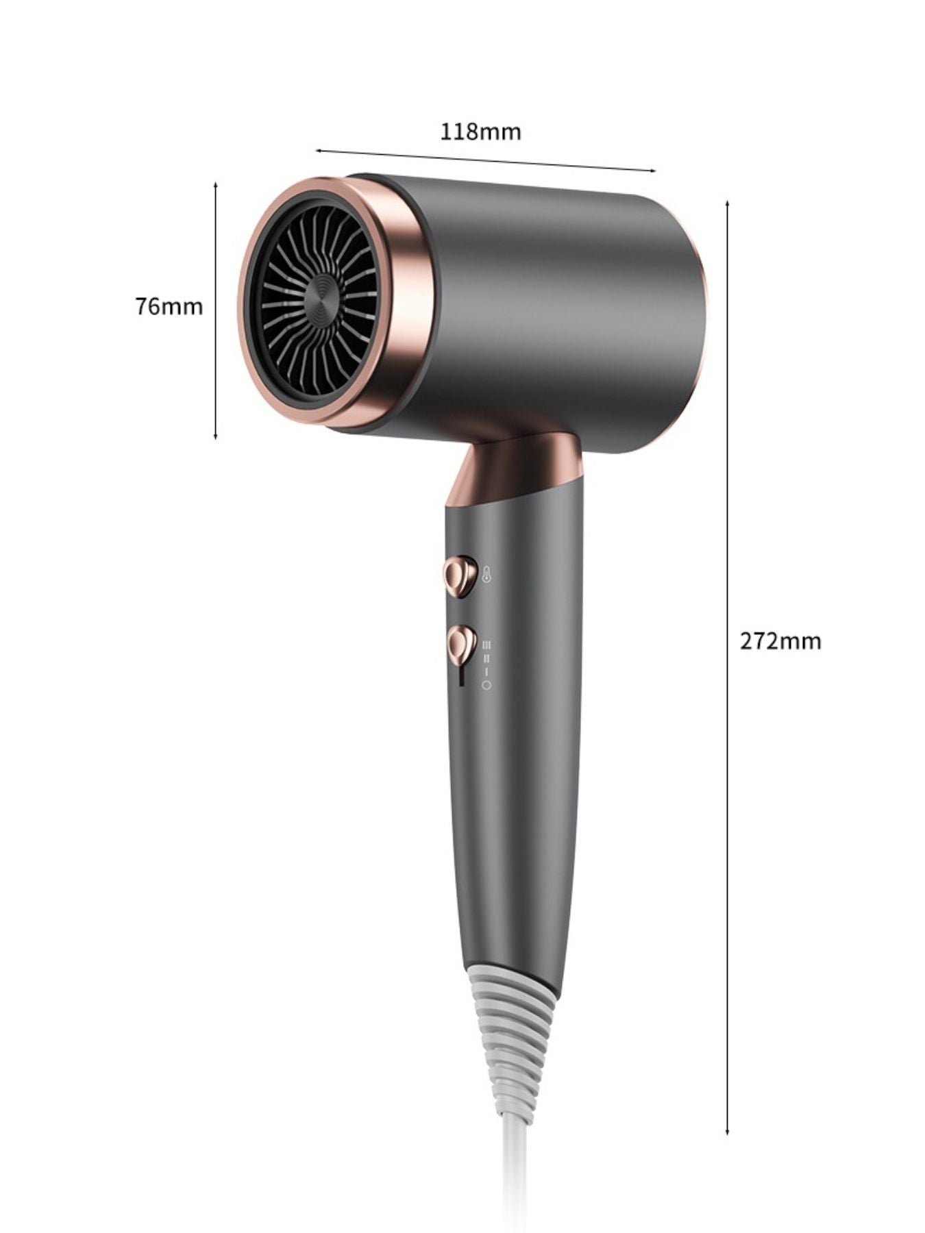 Dark gray Trendsi negative ion household hair dryer with European plug, featuring ergonomic design and advanced drying technology.