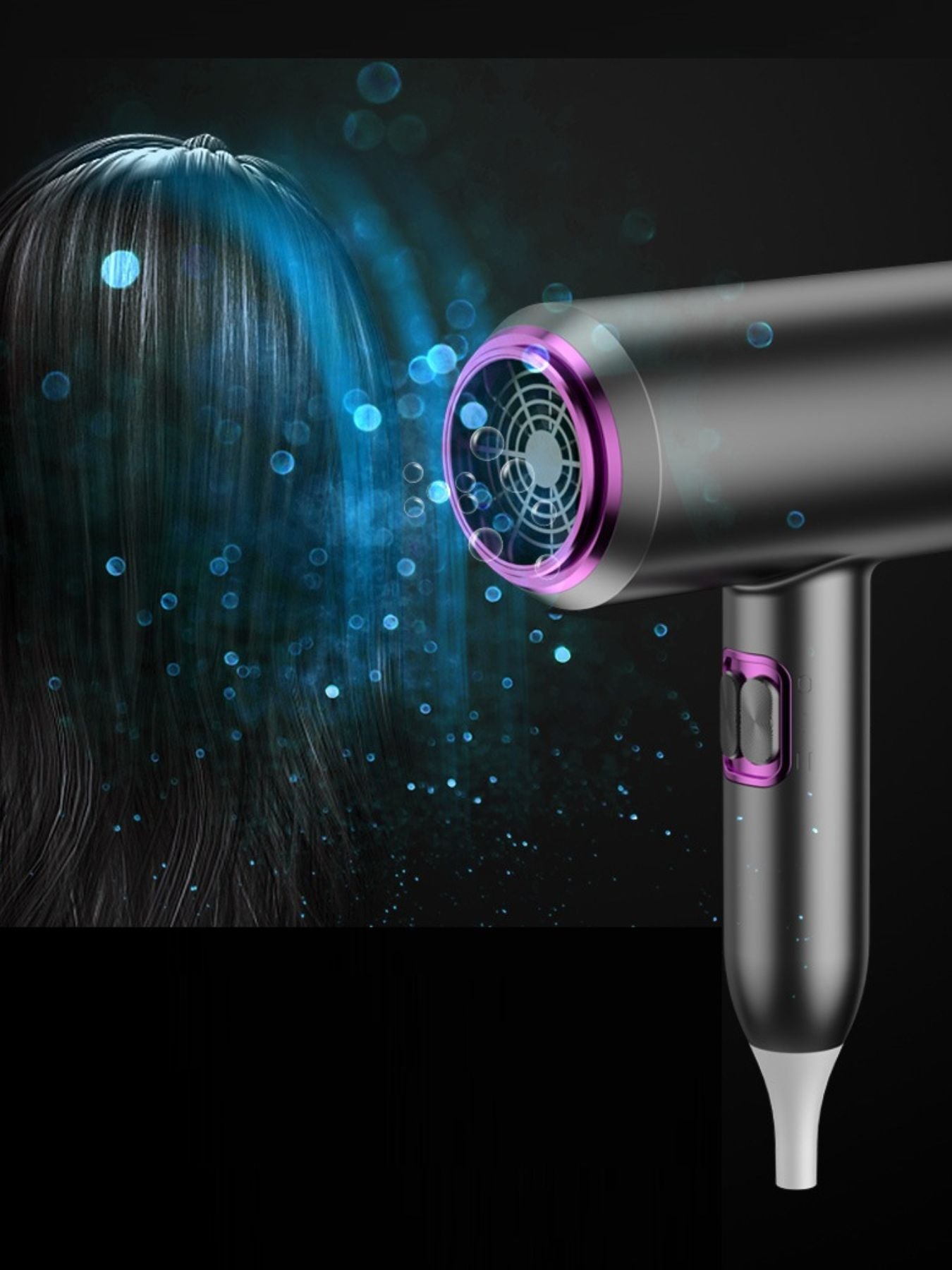 Dark gray portable negative ion household hair dryer with European plug, lightweight design, ideal for quick, smooth styling.