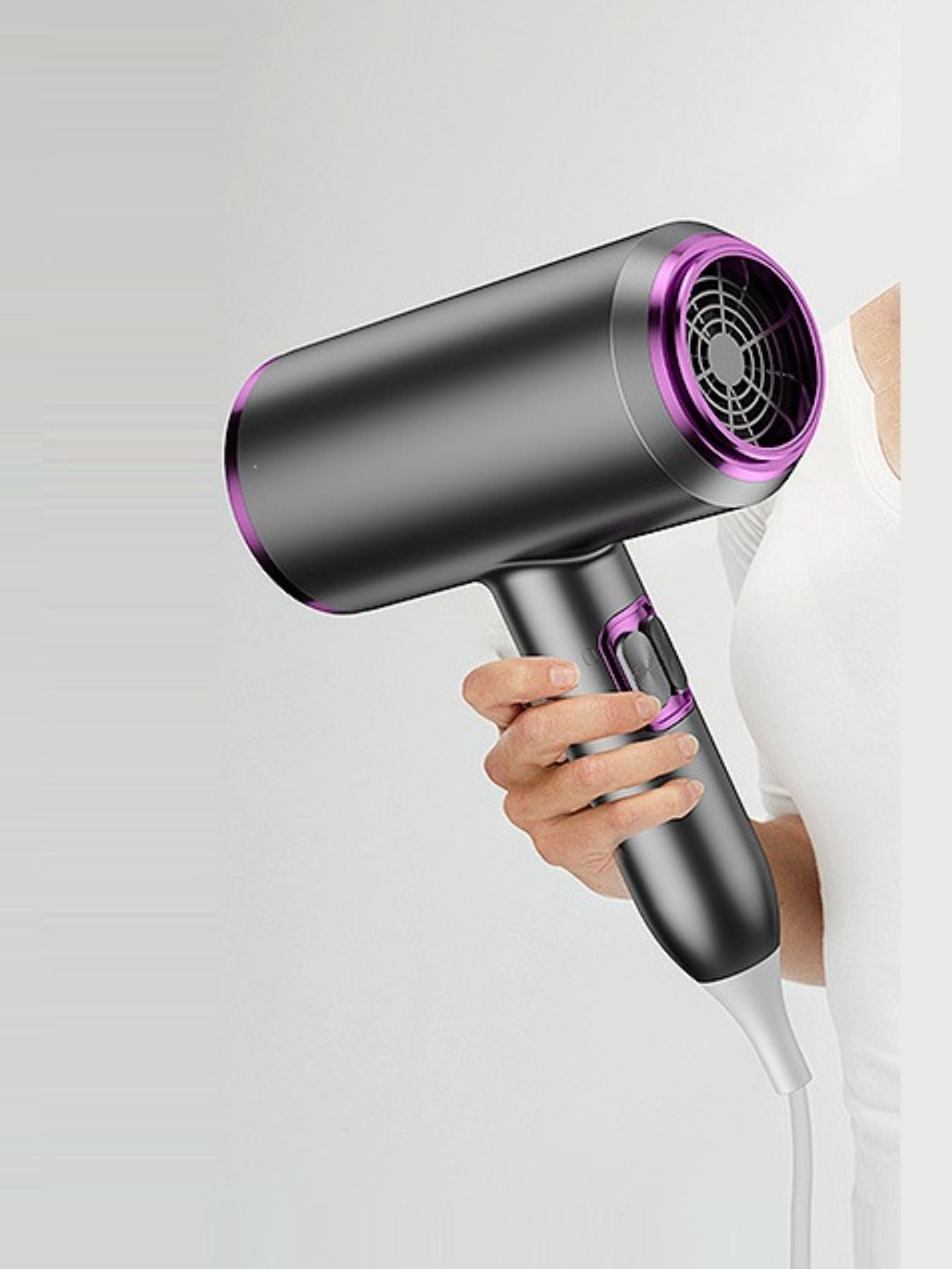 Dark gray portable household hair dryer with negative ion technology and European plug by Trendsi