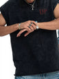 Dark gray men's vintage washed tank top with 'UP' letter print, stylish trendy sleeveless shirt from Trendsi.
