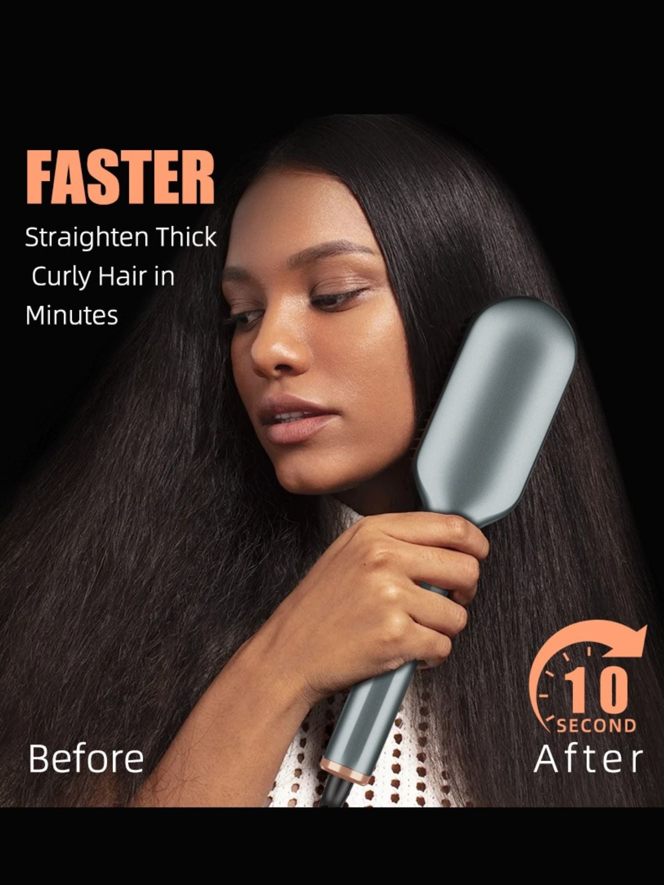 Dark gray Trendsi fast heating hair straightening comb with North American plug, showcasing its sleek design and heating plates.