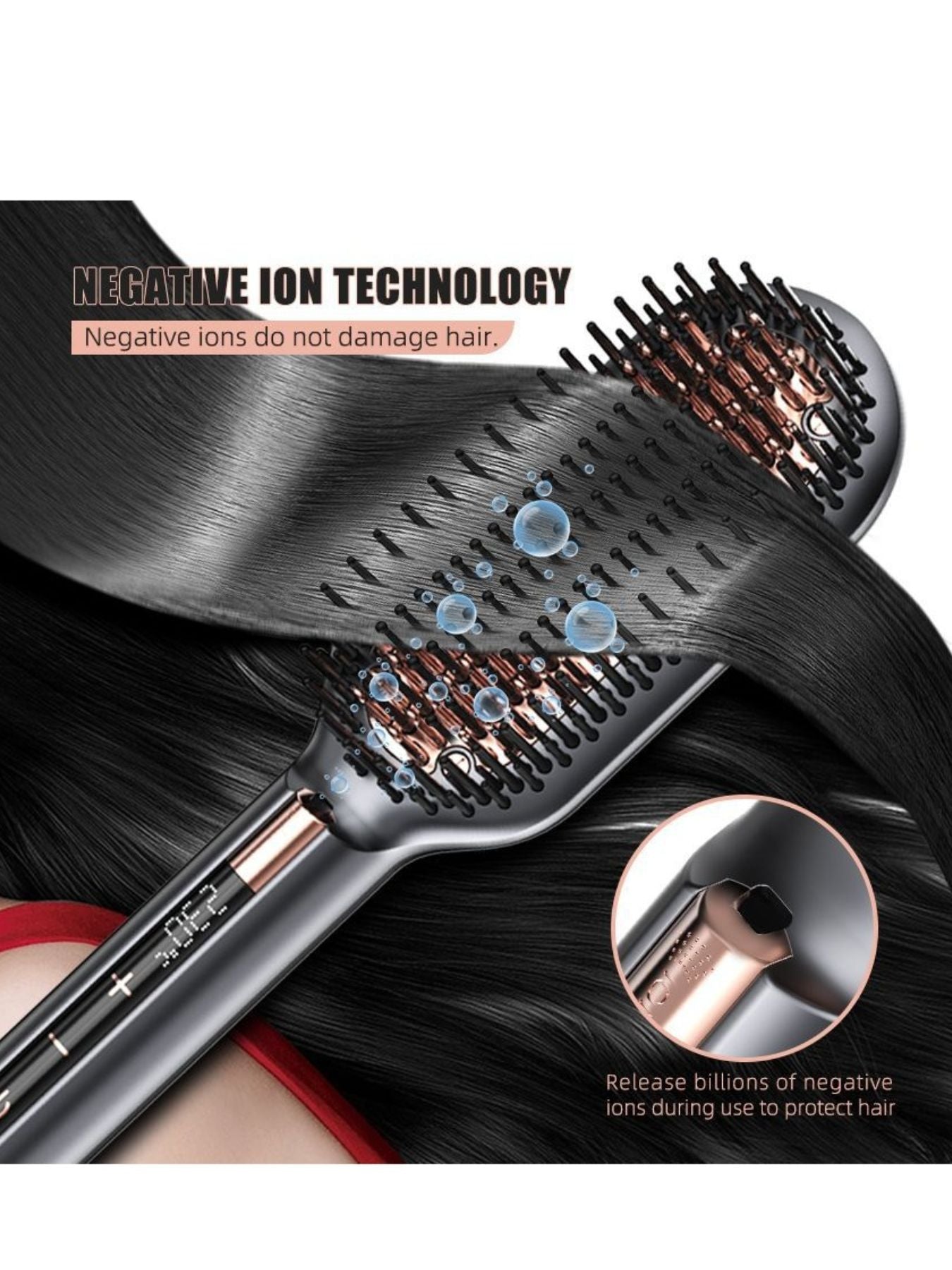 Dark gray Trendsi fast heating hair straightening comb with North American plug, showing its sleek design and heating plates.
