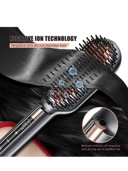 Dark gray Trendsi fast heating hair straightening comb with North American plug, showing its sleek design and heating plates.