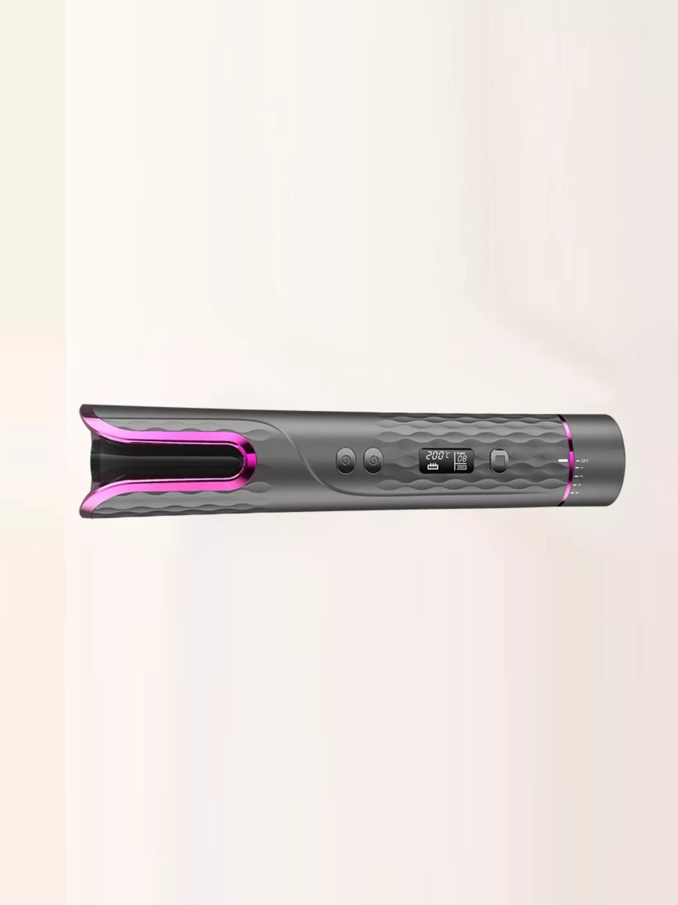 Dark gray automatic rotating ceramic hair curling iron by Trendsi, showcasing its sleek design and rotating barrel for styling.