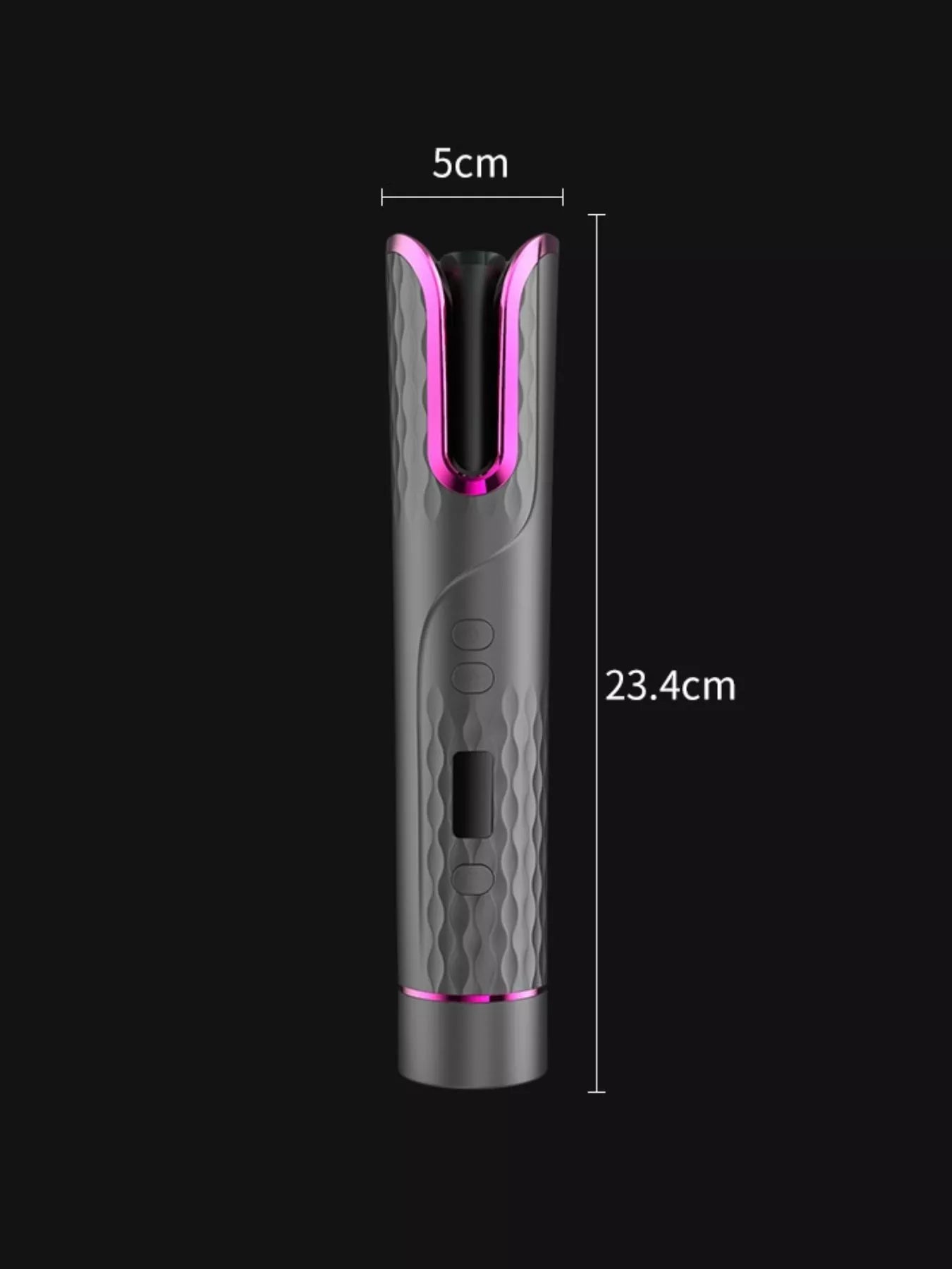 Dark gray automatic rotating ceramic hair curling iron by Trendsi, showing the rotating barrel and ergonomic handle.