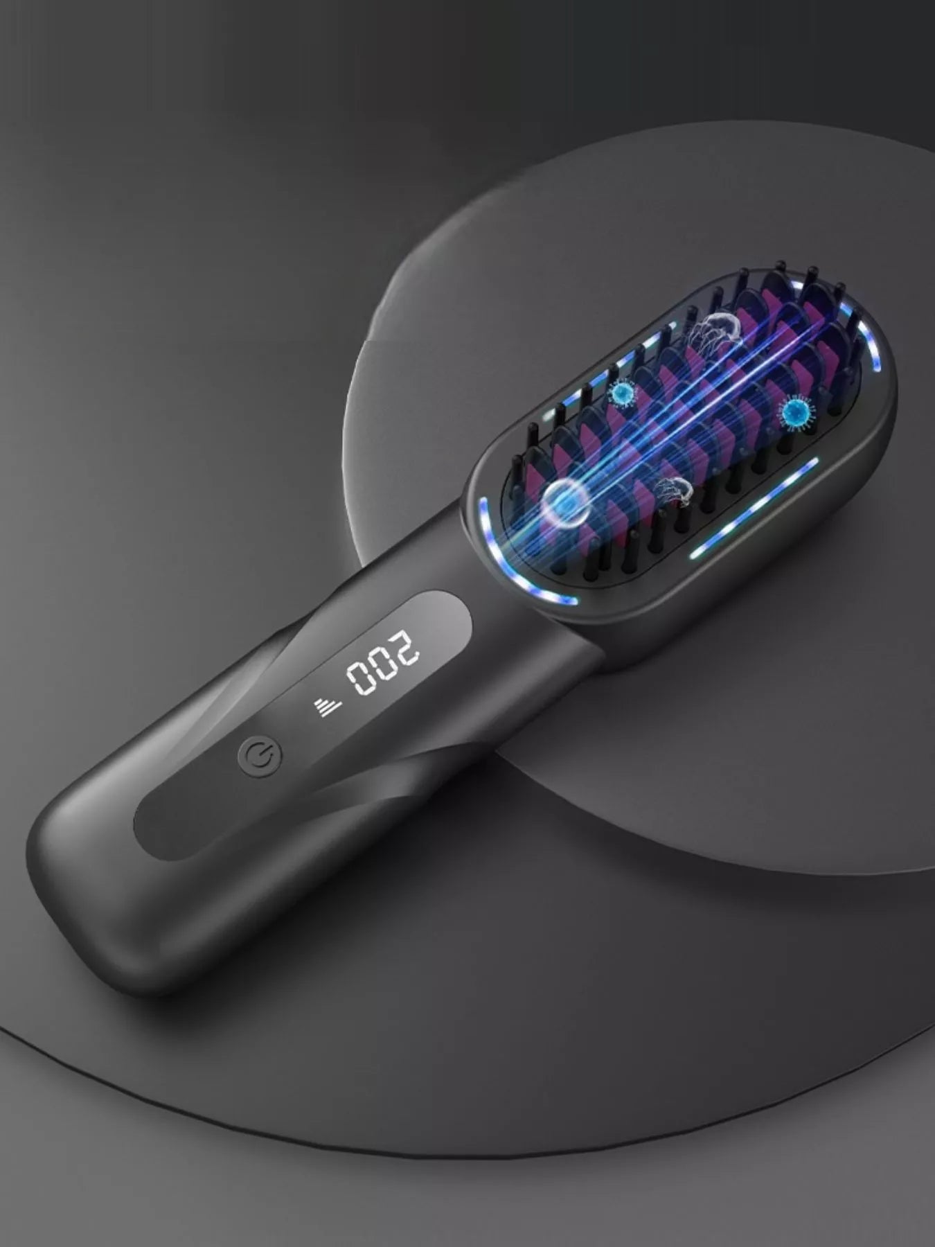 Dark gray Trendsi fast heating straightening comb with ergonomic design for easy hair styling and straightening.