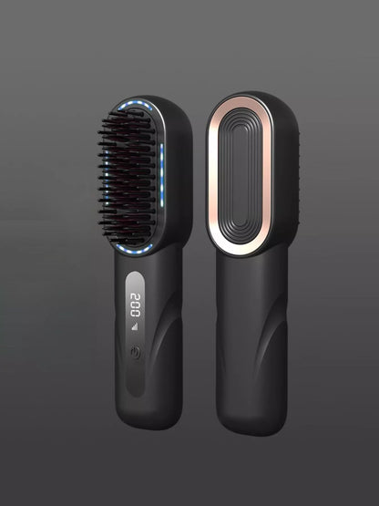Dark gray Trendsi fast heating straightening comb with ergonomic design and wide teeth for easy hair styling.