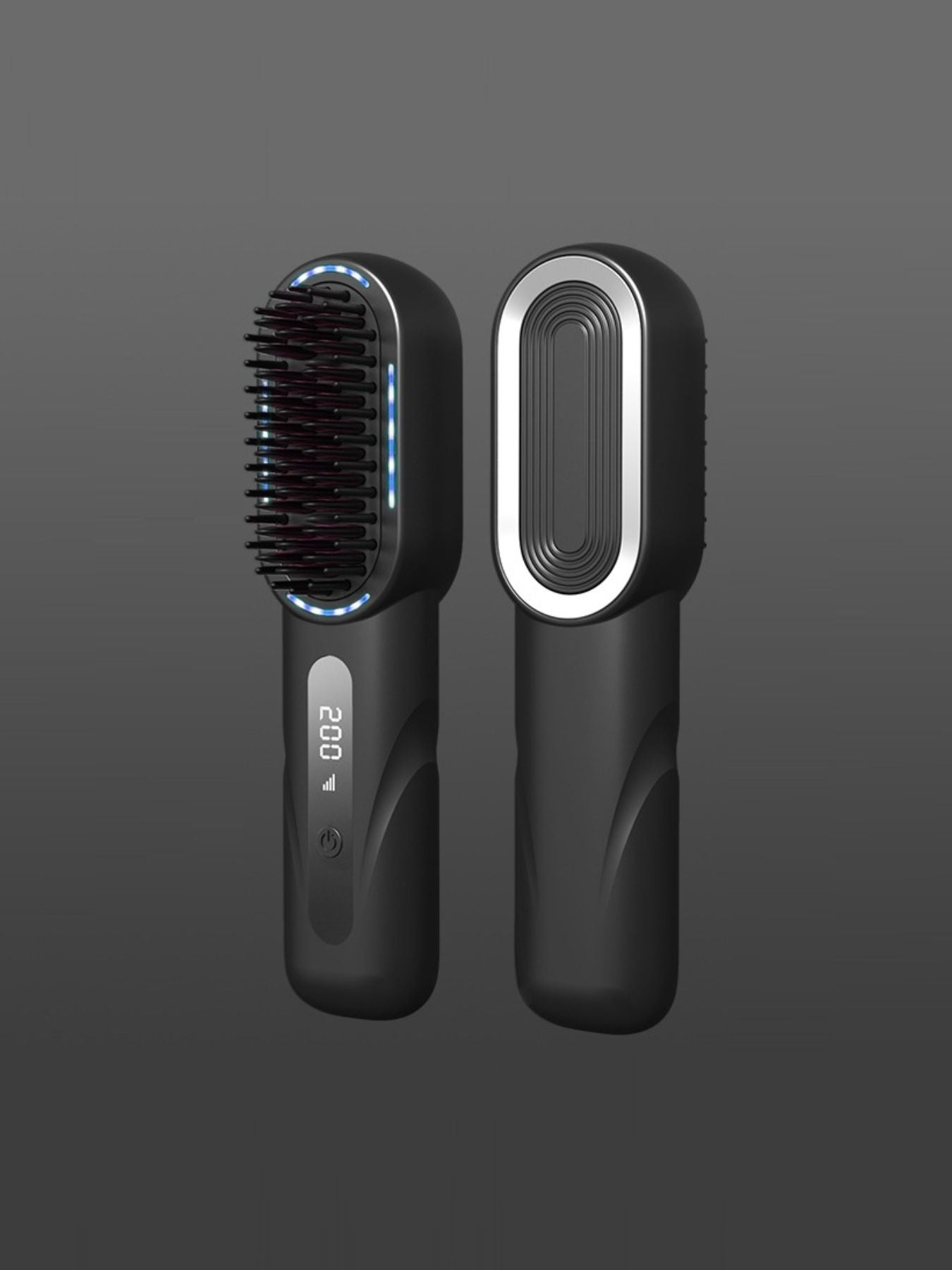 Dark gray Trendsi fast heating straightening comb with ergonomic handle, designed for quick, easy hair straightening.