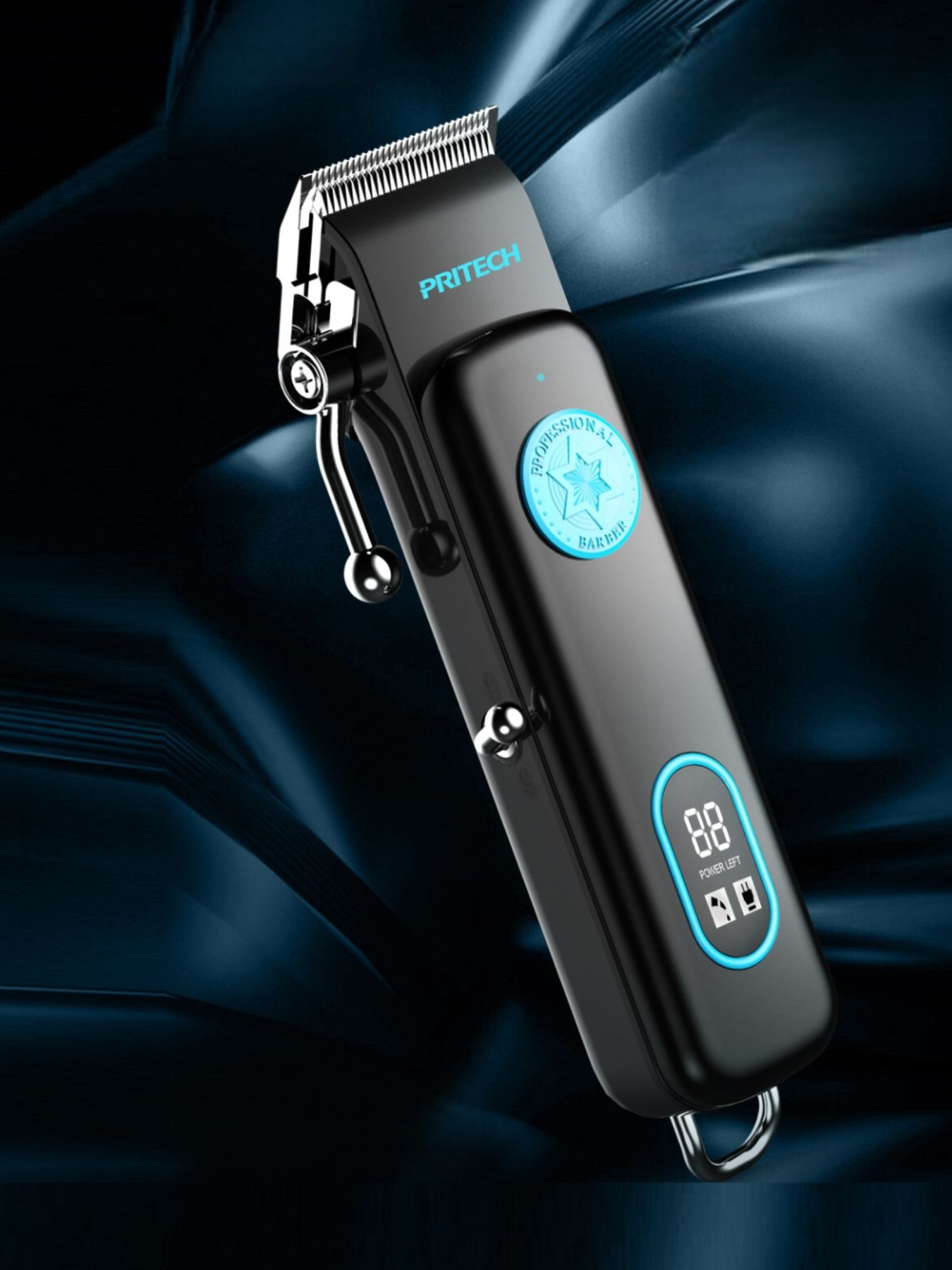 Dark gray cordless hair clipper with LED display from Trendsi, showcasing a sleek, ergonomic design for precise hair cutting.