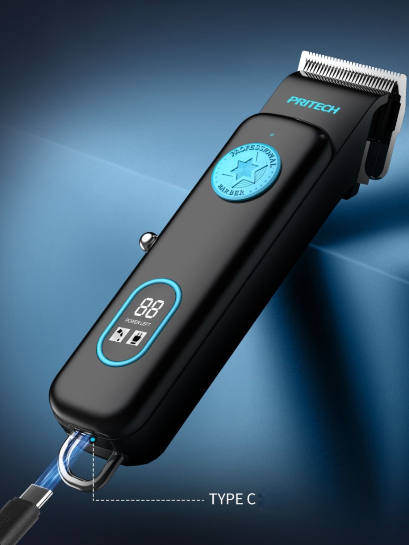 Dark gray Trendsi cordless hair clipper with LED display, compact design, and adjustable blades for easy hair trimming
