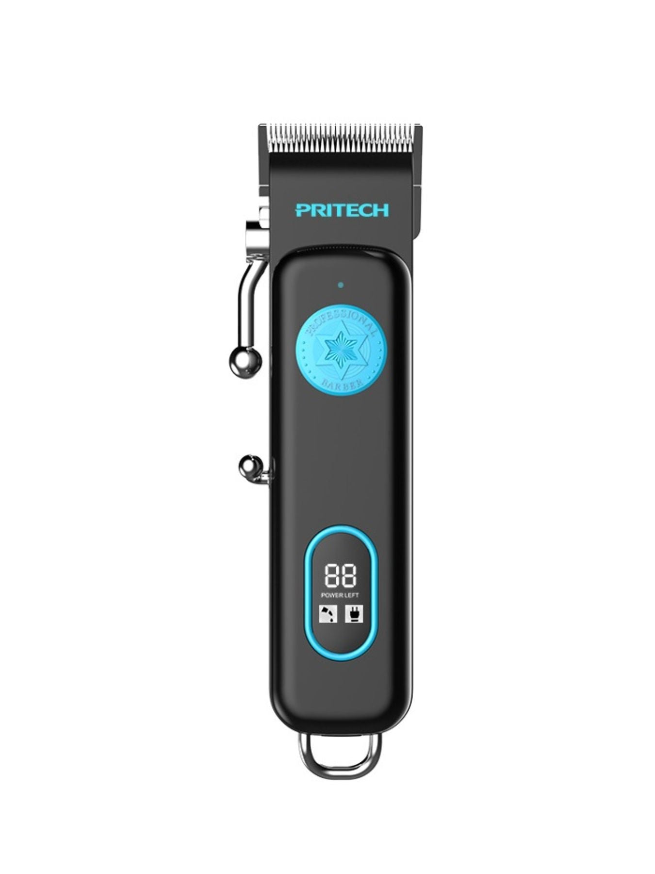 Dark gray cordless hair clipper with LED display and adjustable blades, designed for easy at-home grooming by Trendsi.