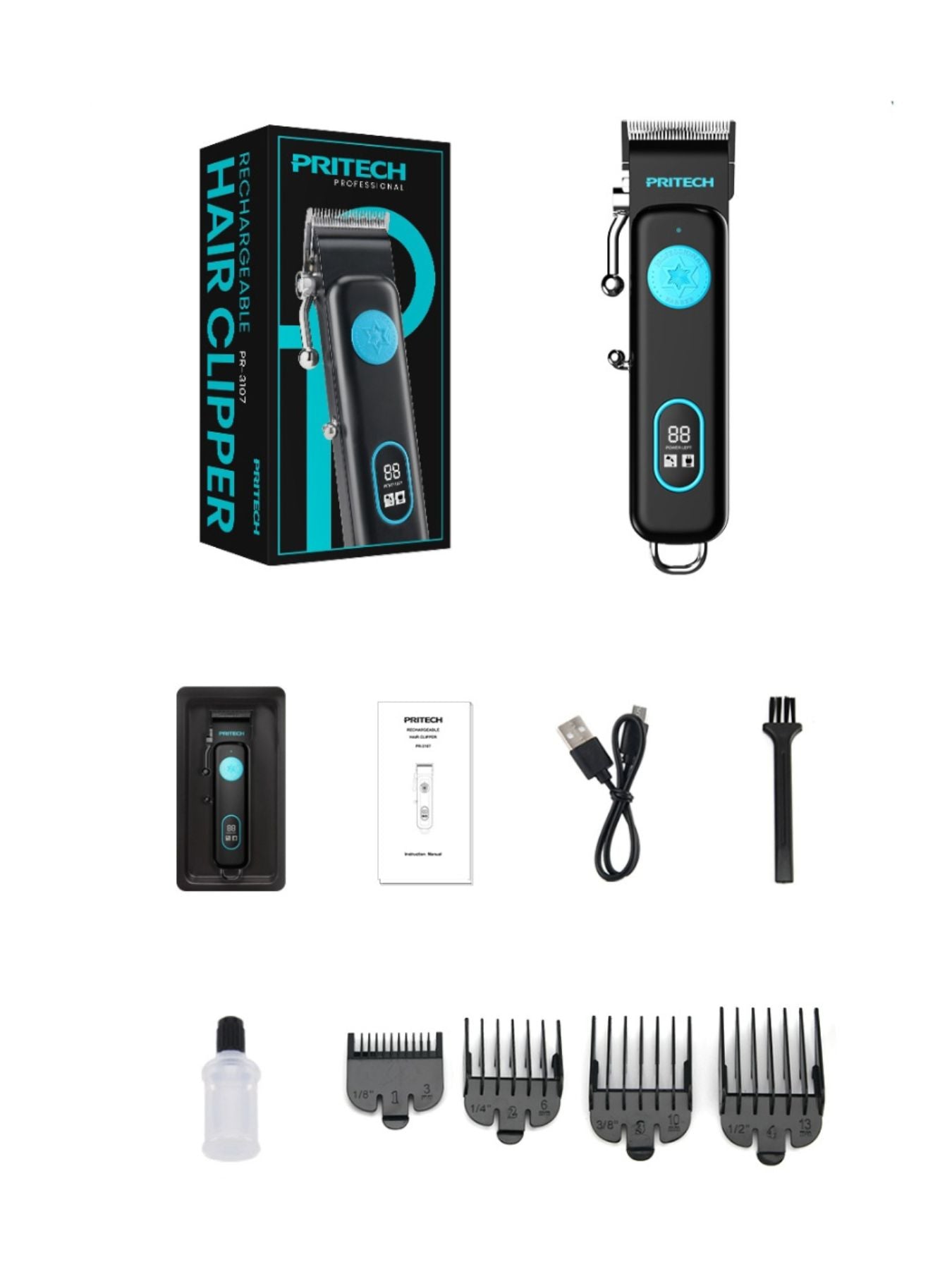 Dark gray cordless hair clipper with LED display from Trendsi, showcasing a sleek, one-size-fits-all grooming tool.