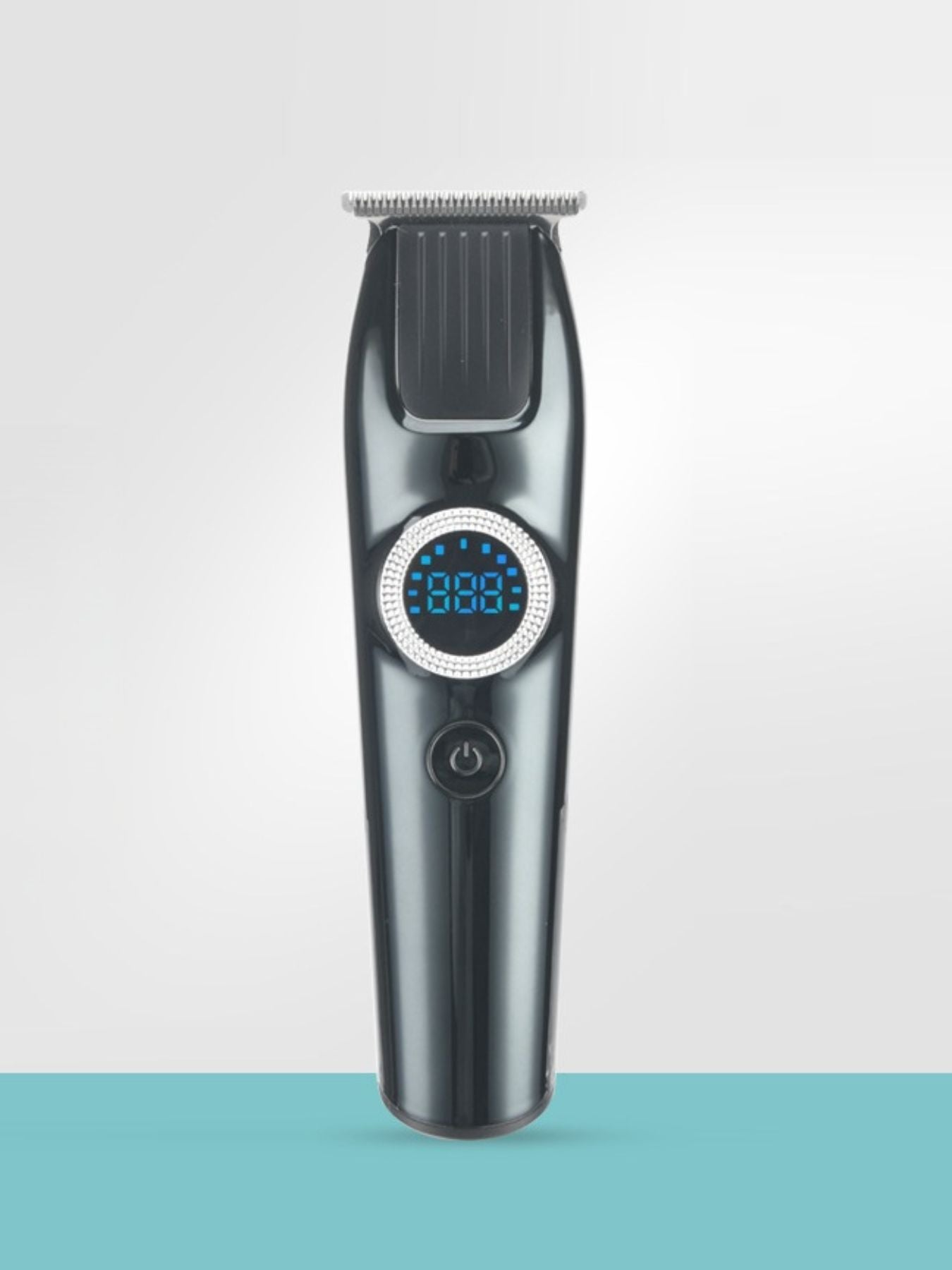 Dark gray cordless hair clipper from Trendsi with LED display and adjustable blades, designed for precise hair cutting.