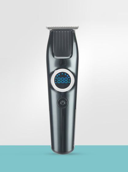 Dark gray cordless hair clipper from Trendsi with LED display and adjustable blades, designed for precise hair cutting.