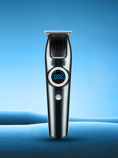 Dark gray cordless hair clipper with LED display from Trendsi, showing adjustable blade settings and ergonomic design.