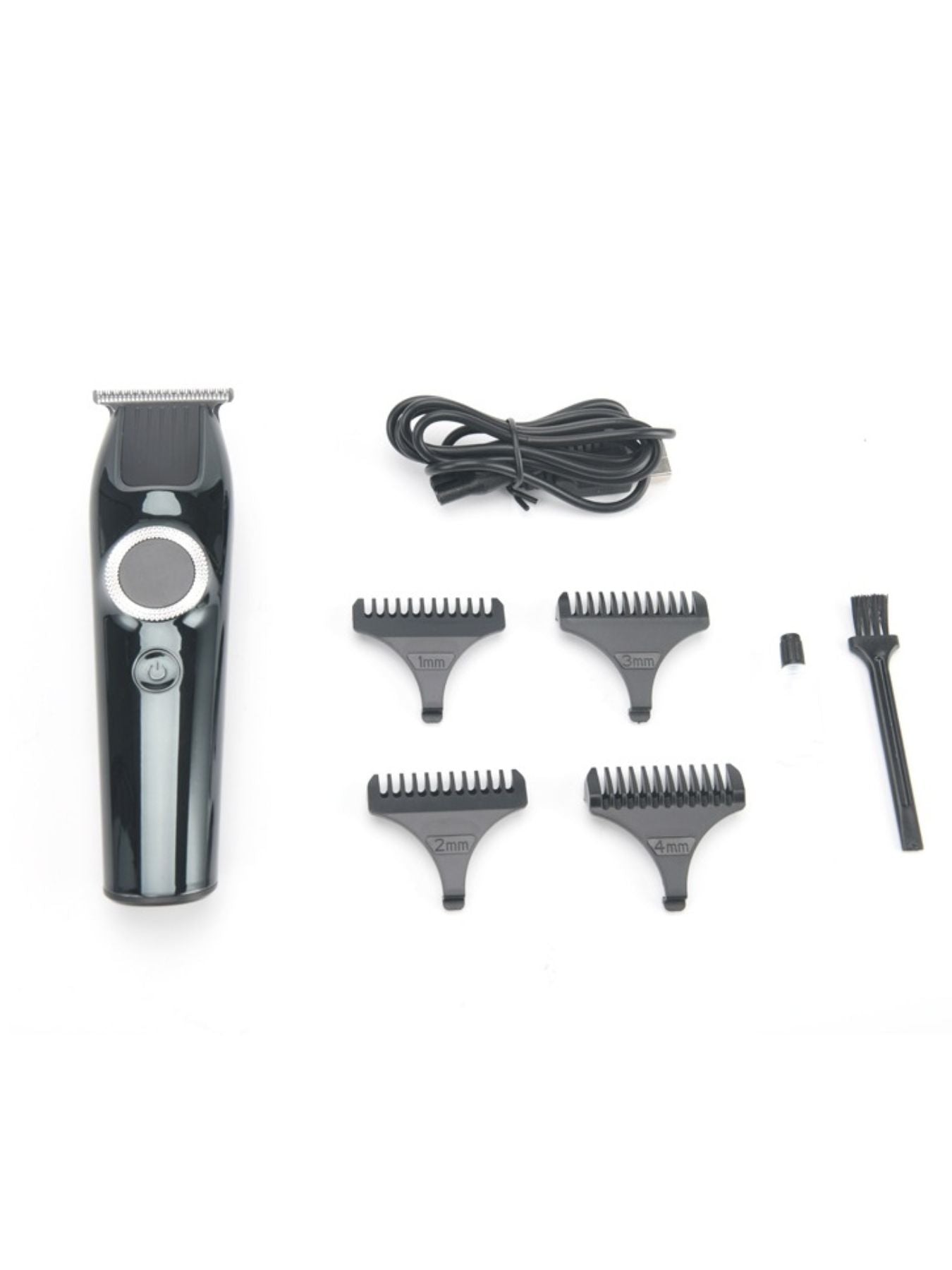 Dark gray cordless hair clipper with LED display, Trendsi brand, showing adjustable blades and ergonomic design for easy haircutting.
