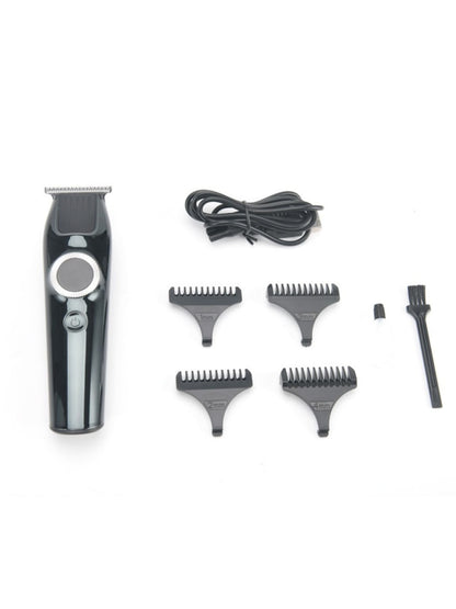 Dark gray cordless hair clipper with LED display, Trendsi brand, showing adjustable blades and ergonomic design for easy haircutting.
