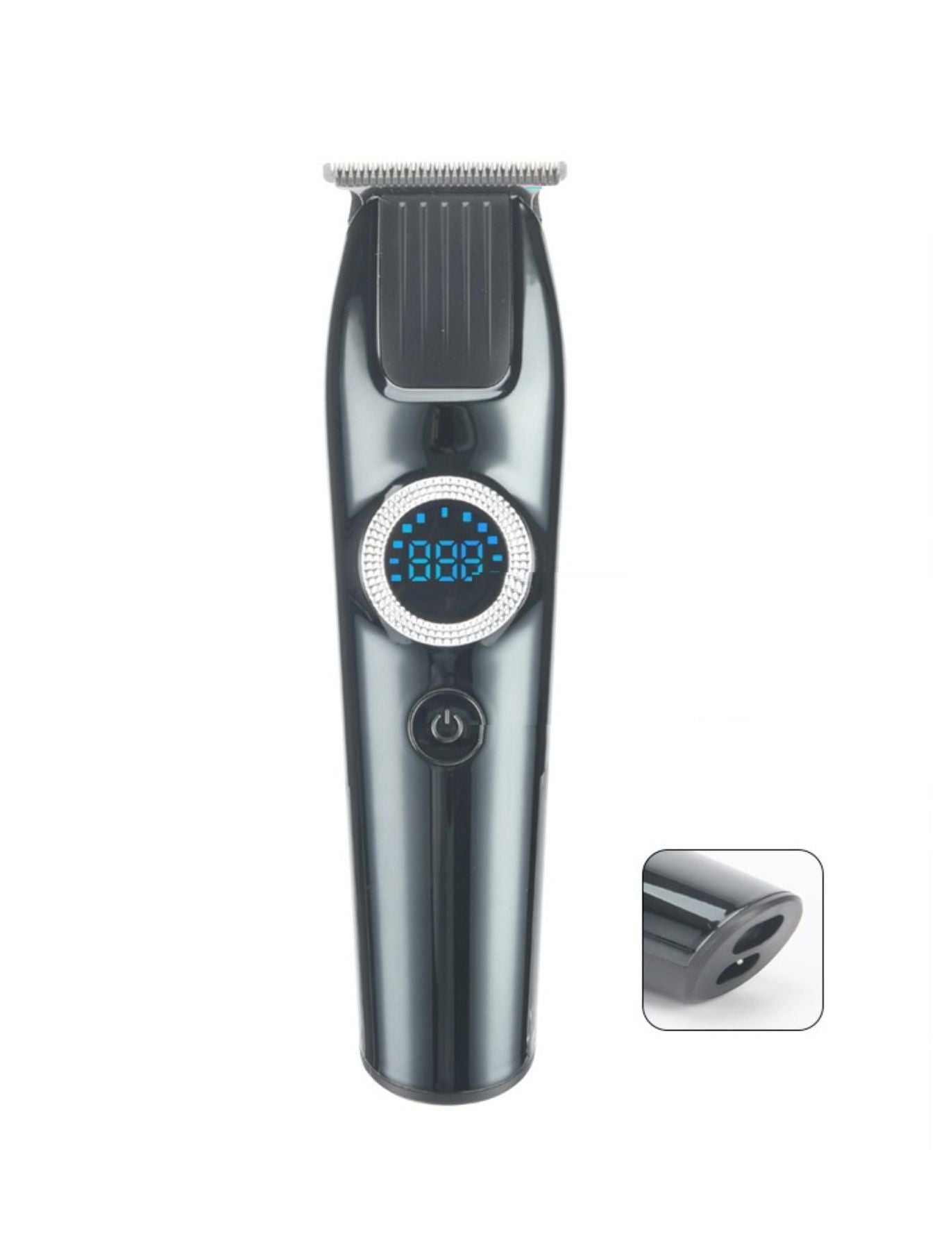 Dark gray cordless hair clipper with LED display, Trendsi brand, featuring a sleek design and adjustable blades for easy hair cutting.