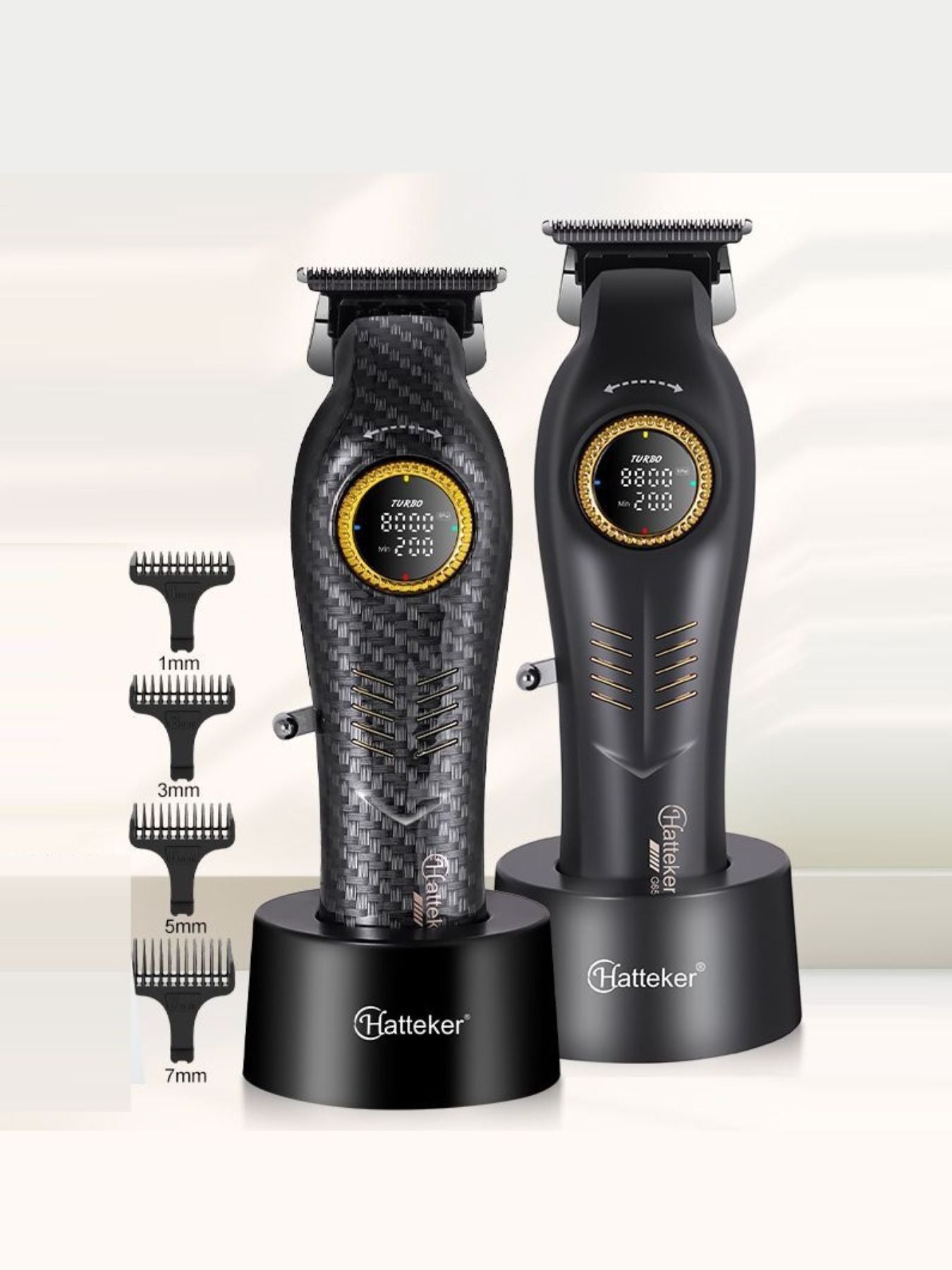 Dark gray cordless hair clipper with LED display from Trendsi, showcasing a sleek, compact design for easy grooming.
