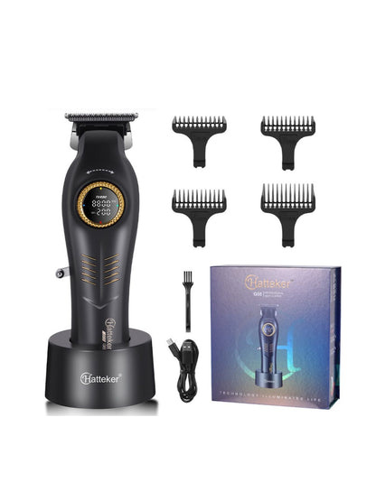 Dark gray cordless hair clipper with LED display by Trendsi, showing adjustable blades and ergonomic design.