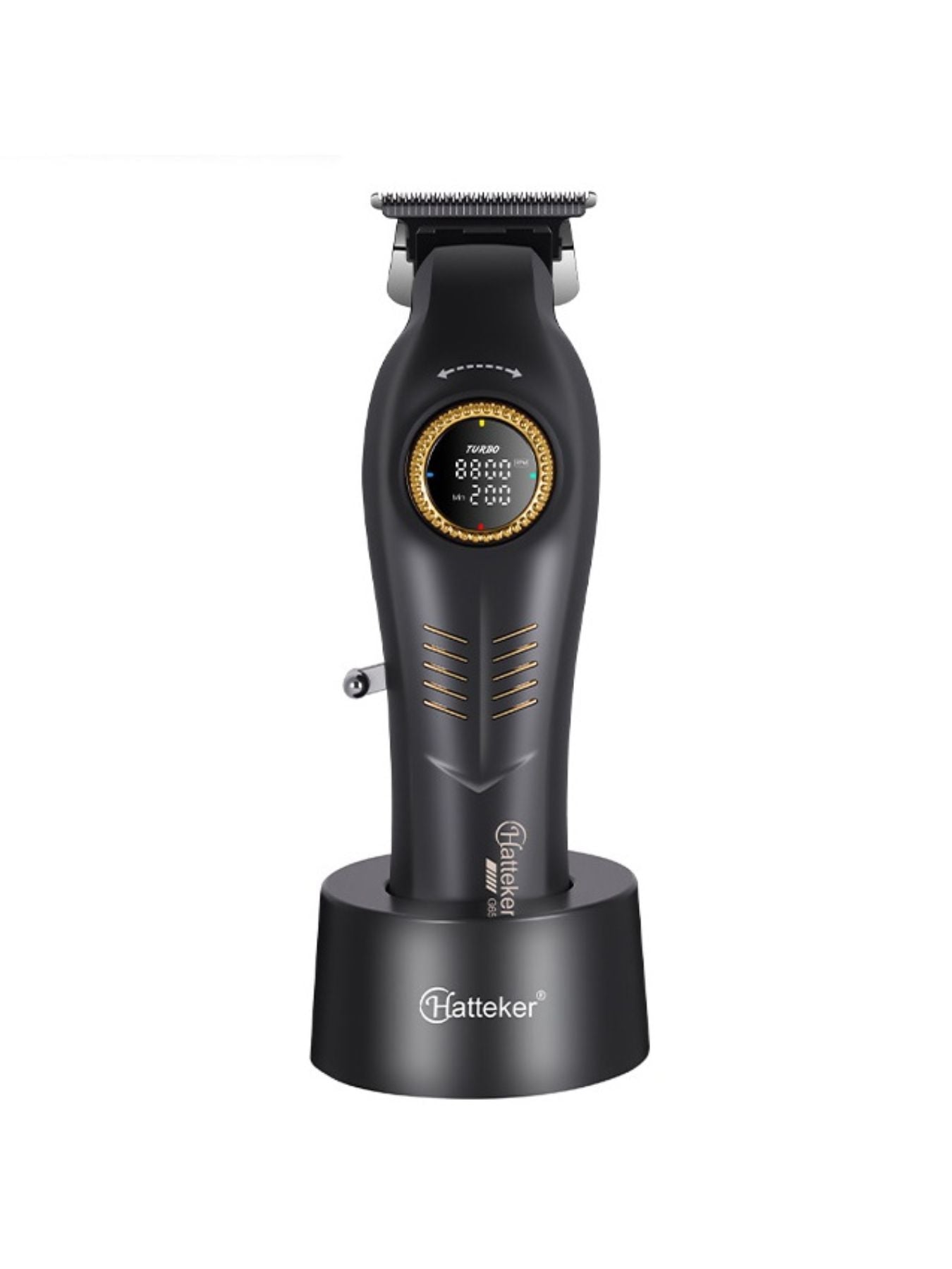 Dark gray cordless hair clipper from Trendsi with LED display and ergonomic design for easy haircutting.
