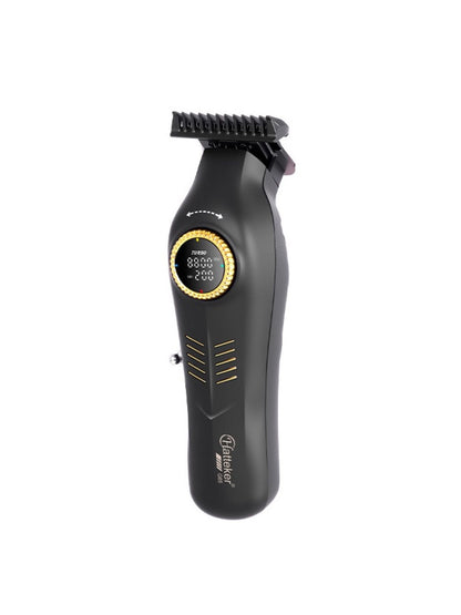 Dark gray cordless hair clipper with LED display, Trendsi, showing adjustable blades and ergonomic design for precise styling.