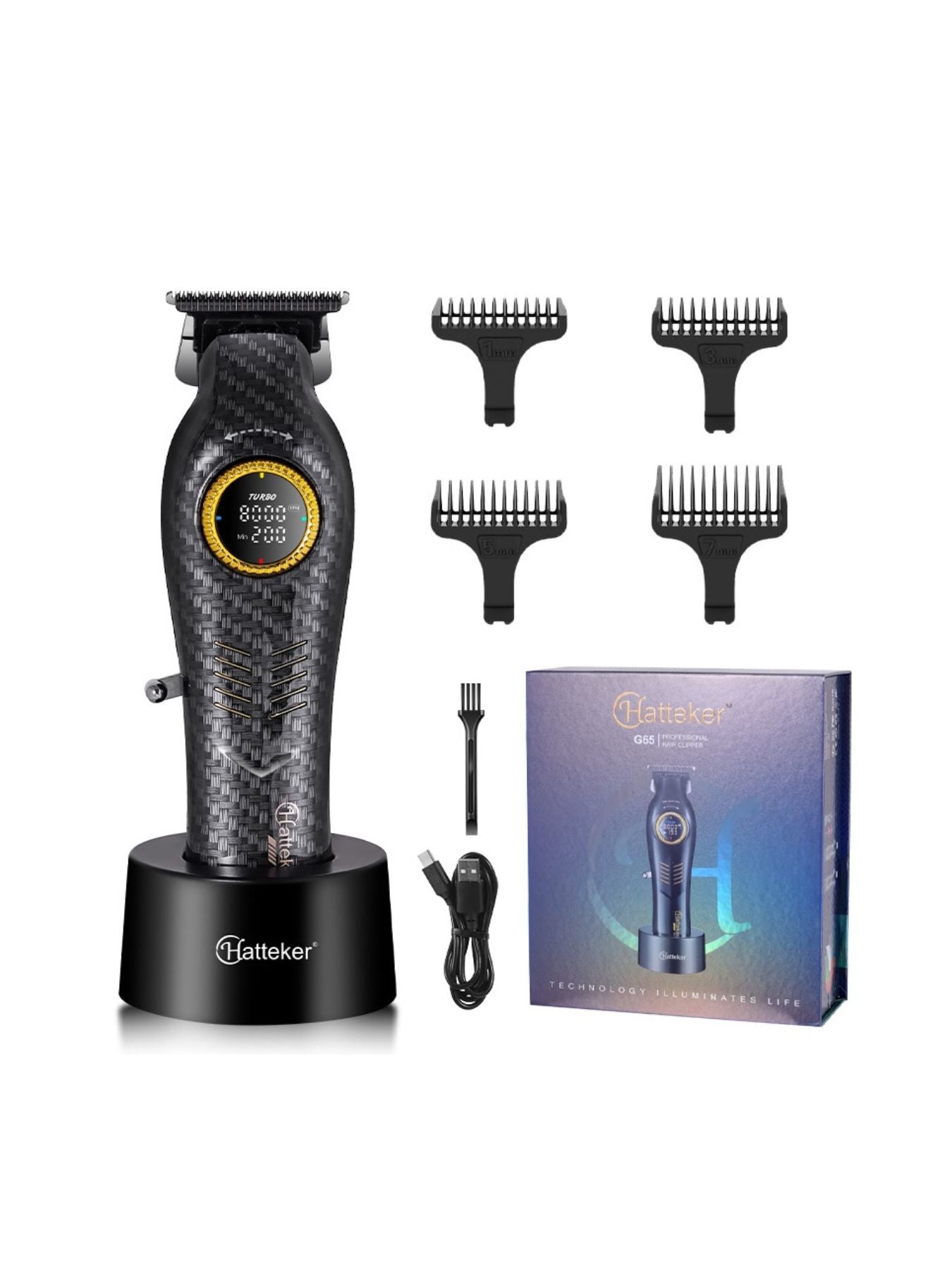 Dark gray cordless hair clipper by Trendsi with LED display and adjustable blade settings, suitable for professional grooming.