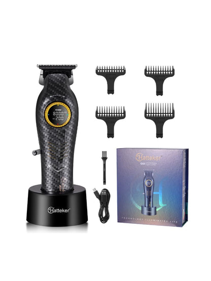 Dark gray cordless hair clipper by Trendsi with LED display and adjustable blade settings, suitable for professional grooming.
