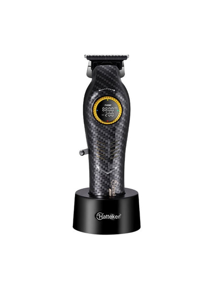 Dark gray cordless hair clipper with LED display by Trendsi, showing adjustable blades and ergonomic design.
