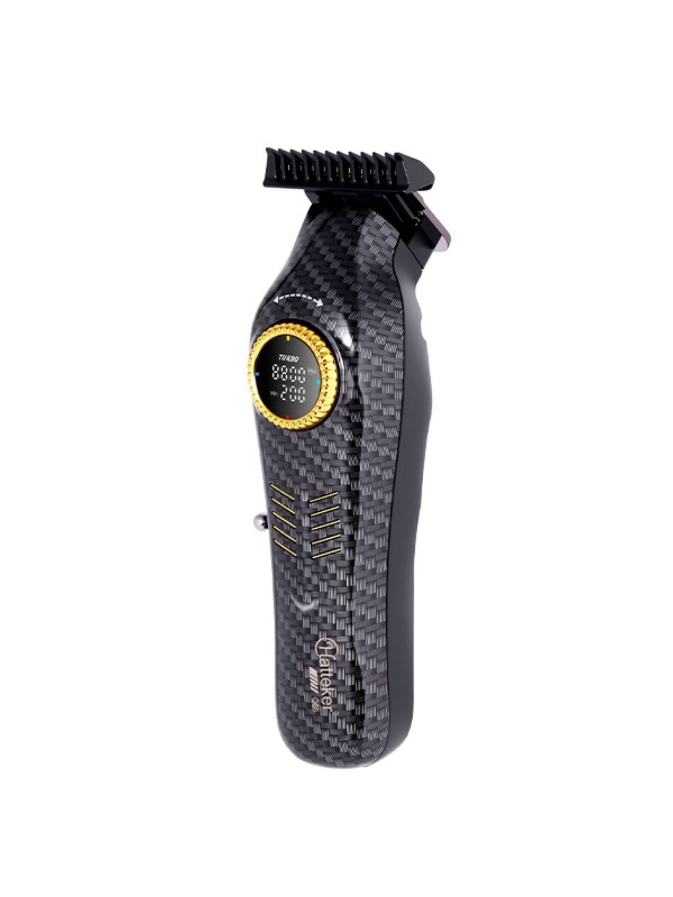Dark gray cordless hair clipper with LED display by Trendsi, featuring adjustable blades and ergonomic design.
