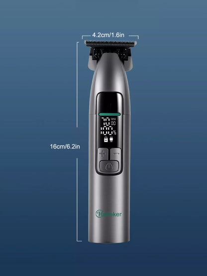 Dark gray cordless hair clipper with LED display from Trendsi, showing adjustable blades and ergonomic design for easy grooming.