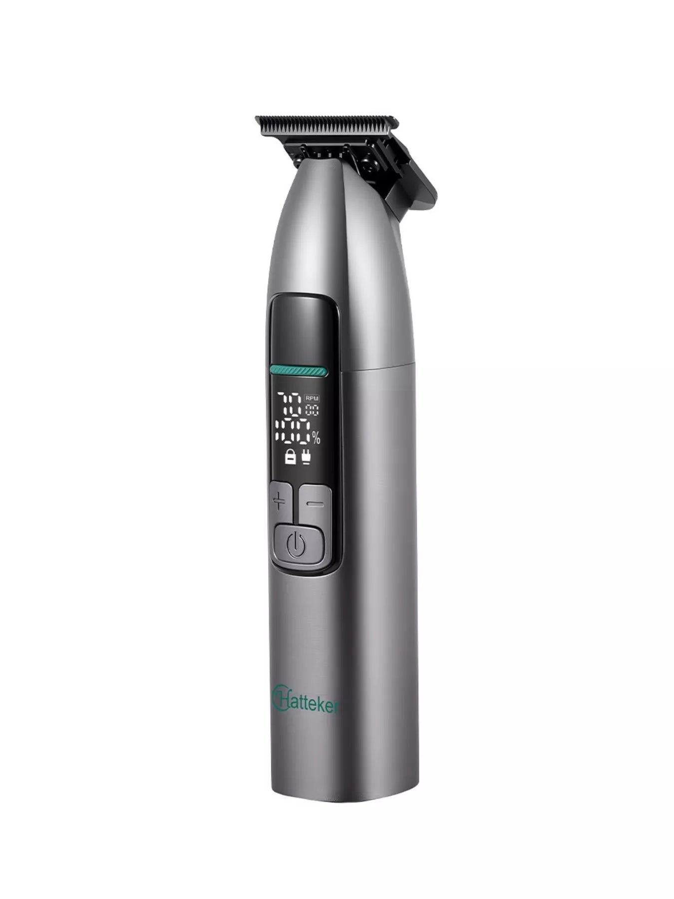 Dark gray cordless hair clipper with LED display from Trendsi, featuring a sleek design and ergonomic handle.