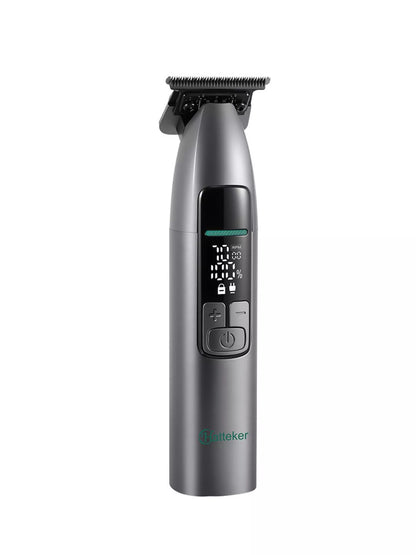 Dark gray cordless hair clipper with LED display from Trendsi, showing adjustable blades and ergonomic design for easy grooming.