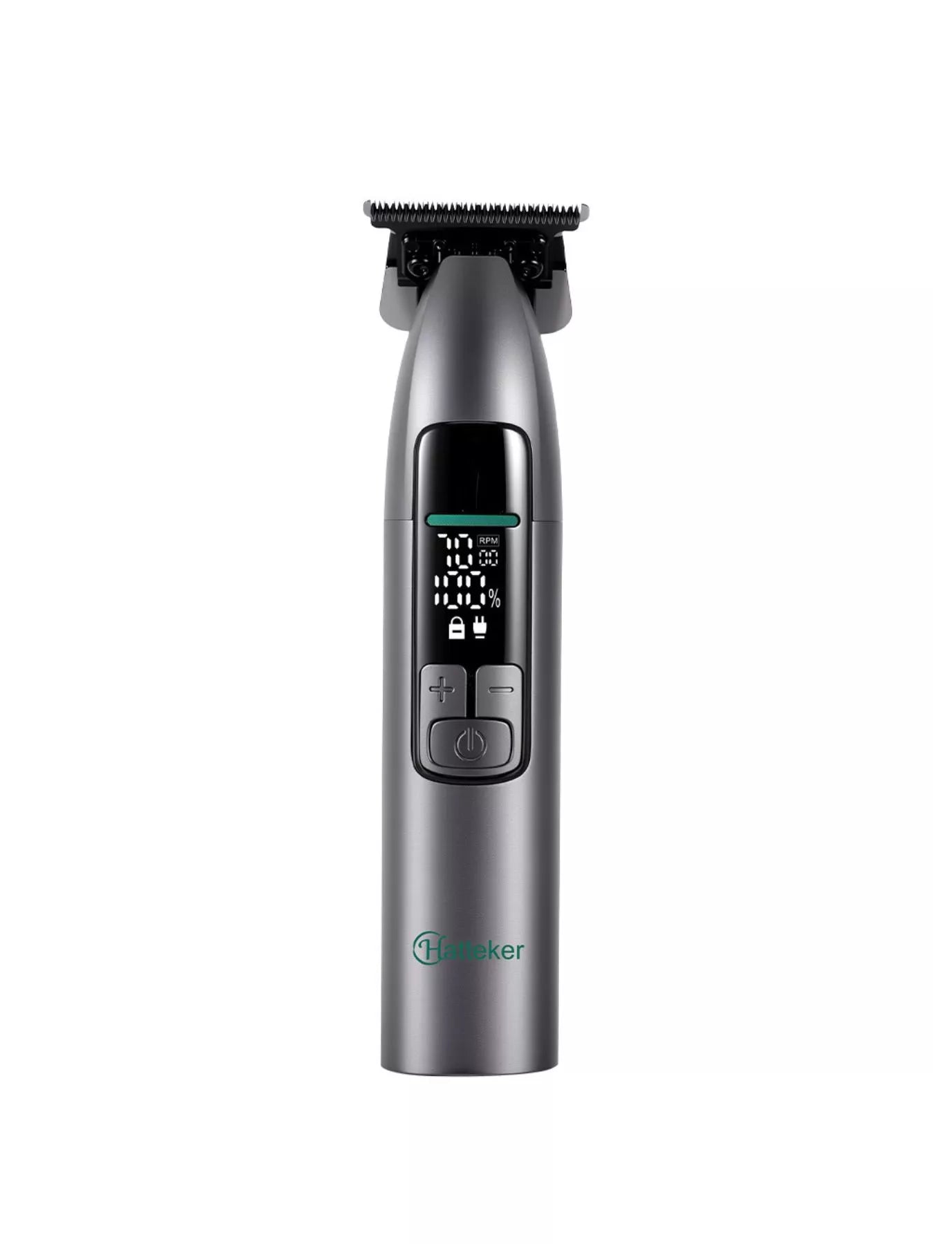 Dark gray cordless hair clipper with LED display from Trendsi, featuring adjustable blades and ergonomic design for precise grooming.
