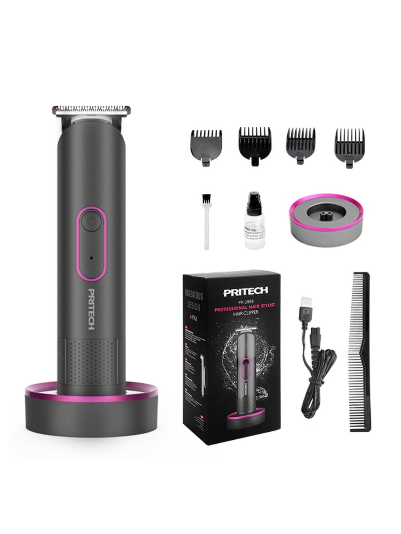 Dark gray cordless rechargeable hair clipper from Trendsi, showing a sleek, compact design suitable for professional or home use.
