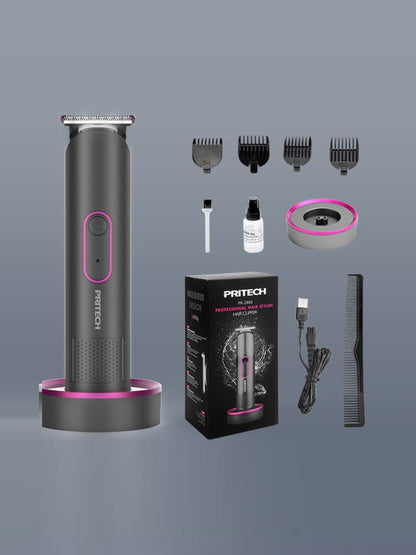 Dark gray cordless rechargeable hair clipper from Trendsi, shown with sleek design and adjustable blades for easy grooming.