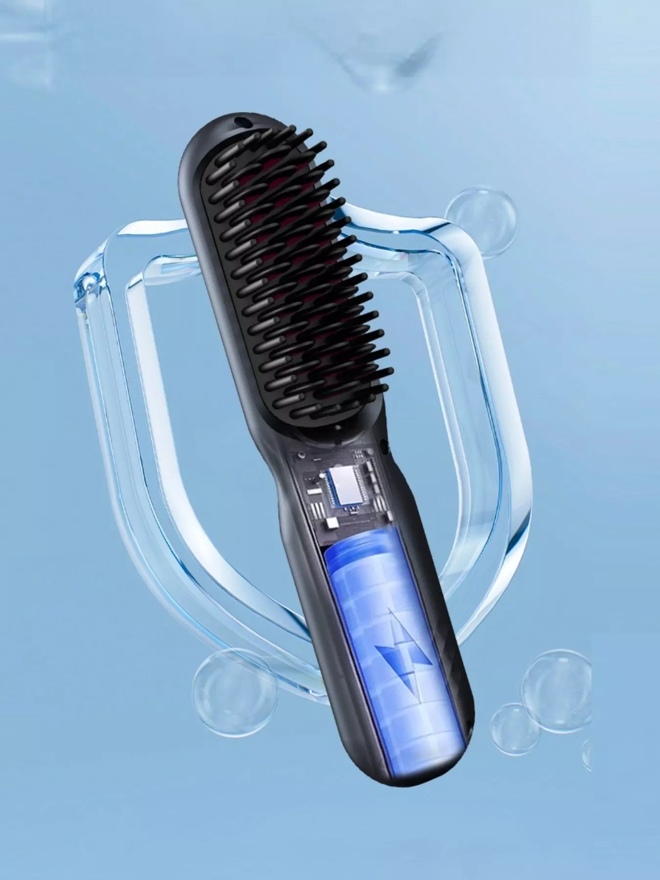 Dark gray Trendsi heated straightening comb with a sleek design, perfect for smoothing and styling hair efficiently.