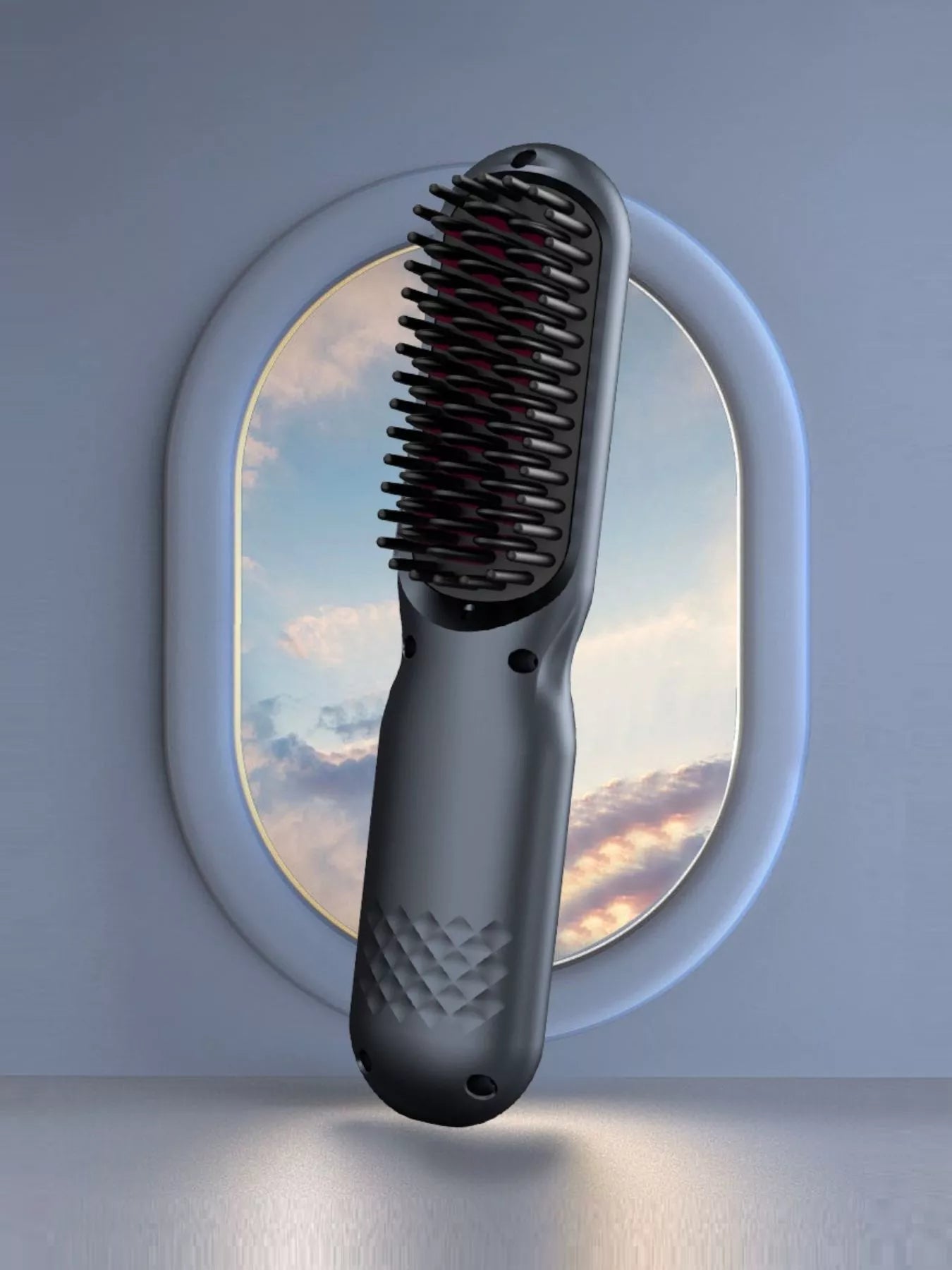 Dark gray Trendsi heated straightening comb with a sleek design, ideal for smoothing and styling hair efficiently.
