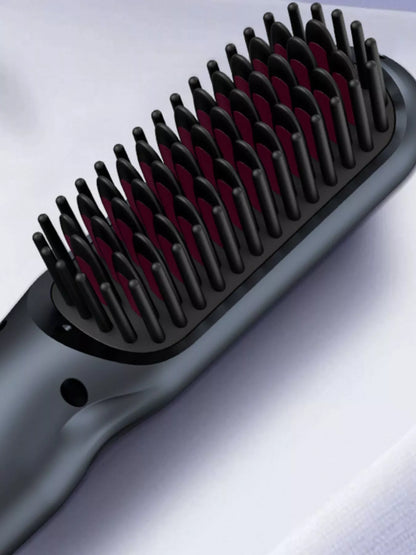 Dark gray Trendsi heated straightening comb with wide teeth, designed for smooth, straight hair styling.