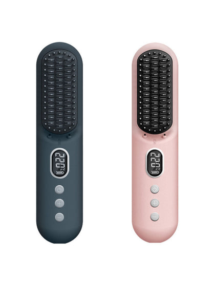Dark gray Trendsi heated straightening comb with ergonomic handle, designed for smooth, effortless hair styling.