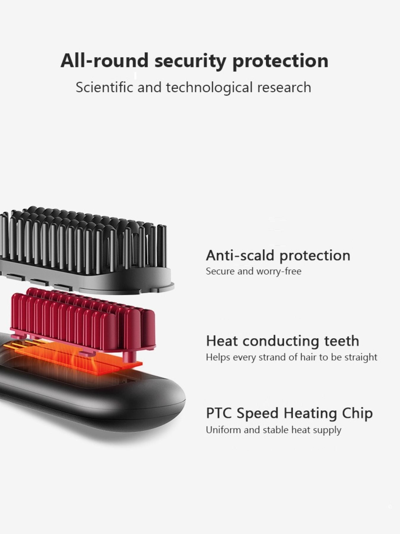 Dark gray Trendsi heated straightening comb with ergonomic handle, designed for smooth, effortless hair styling.