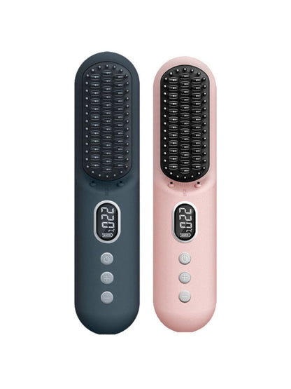 Dark gray heated straightening comb by Trendsi with ergonomic handle, designed for effortless hair styling.
