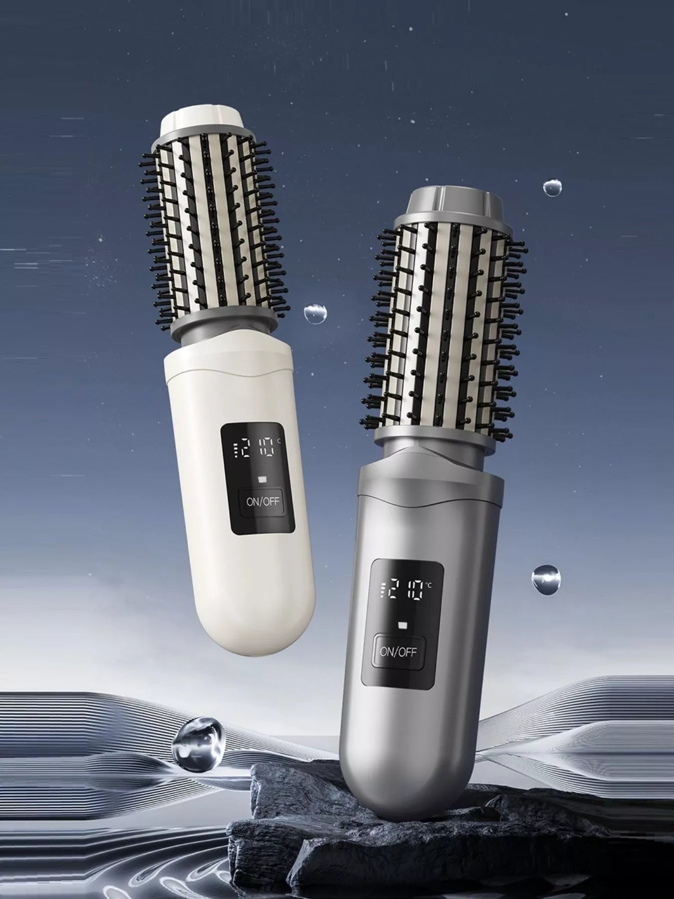 Dark gray portable hot air brush by Trendsi, showing a compact styling tool with a handle and brush head for versatile hair styling.