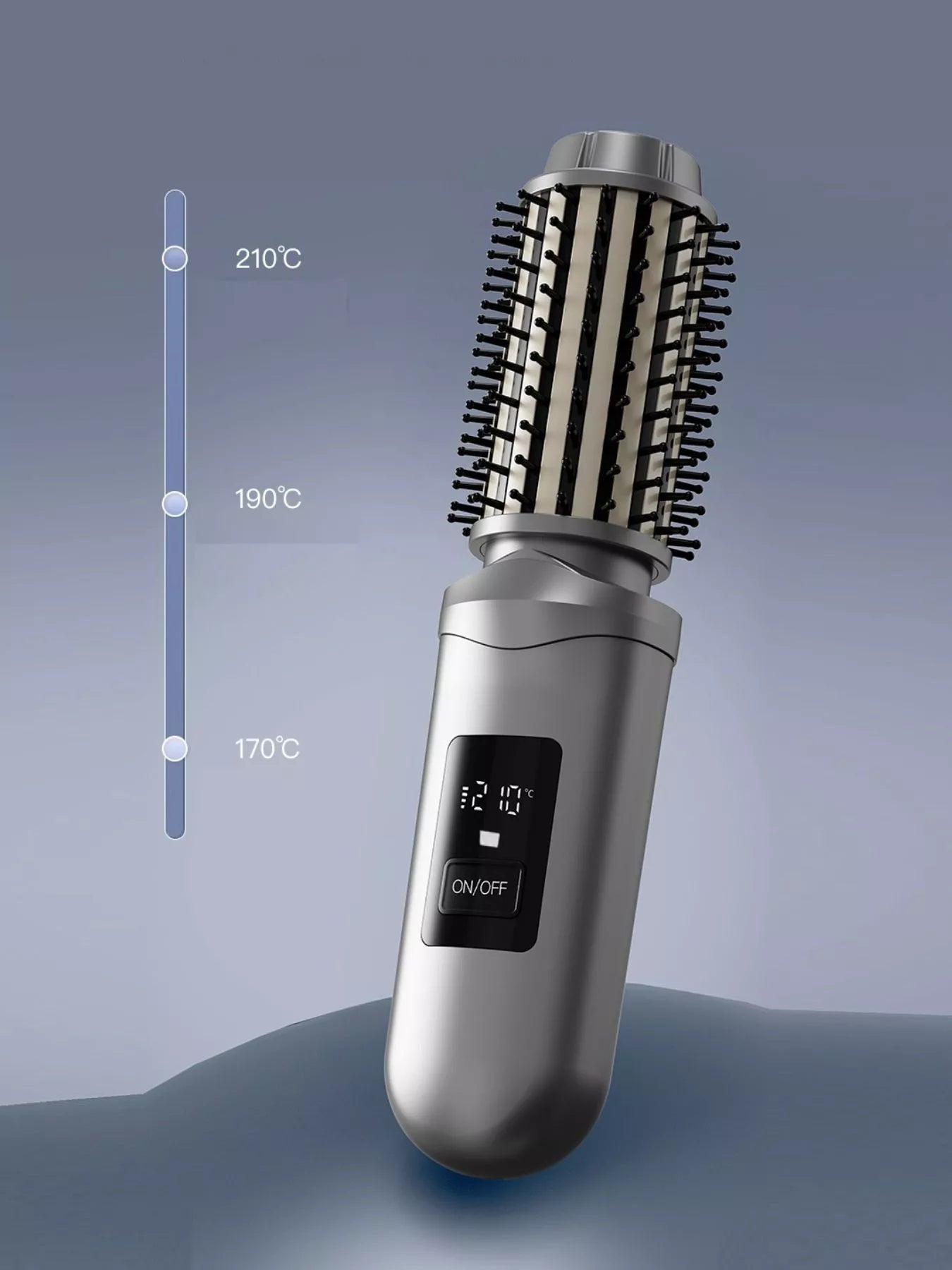 Dark gray portable hot air brush by Trendsi, compact styling tool for quick blow-drying and styling at home or on the go.