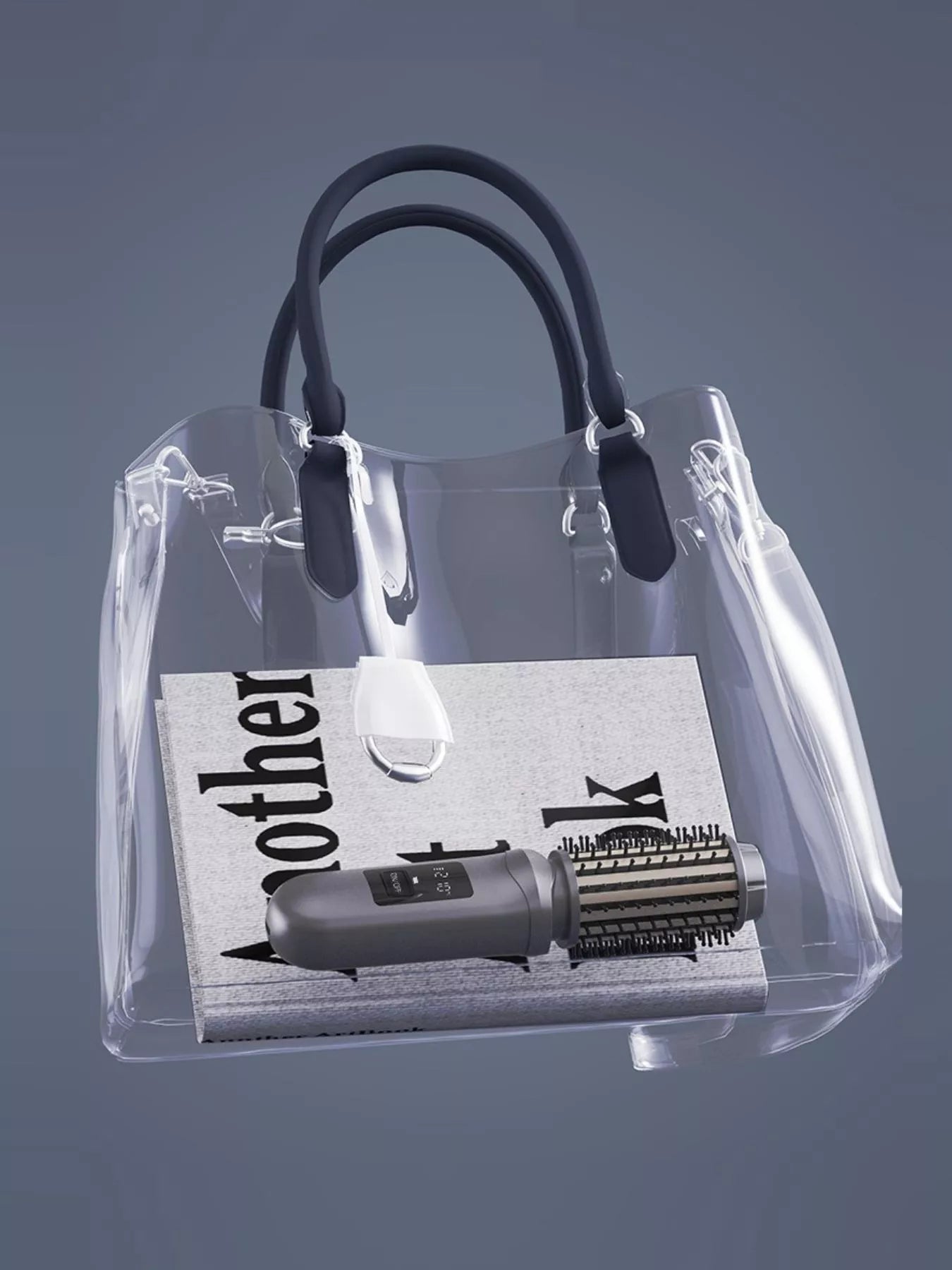 Dark gray Trendsi portable hot air brush for styling and drying hair, compact and easy to handle.